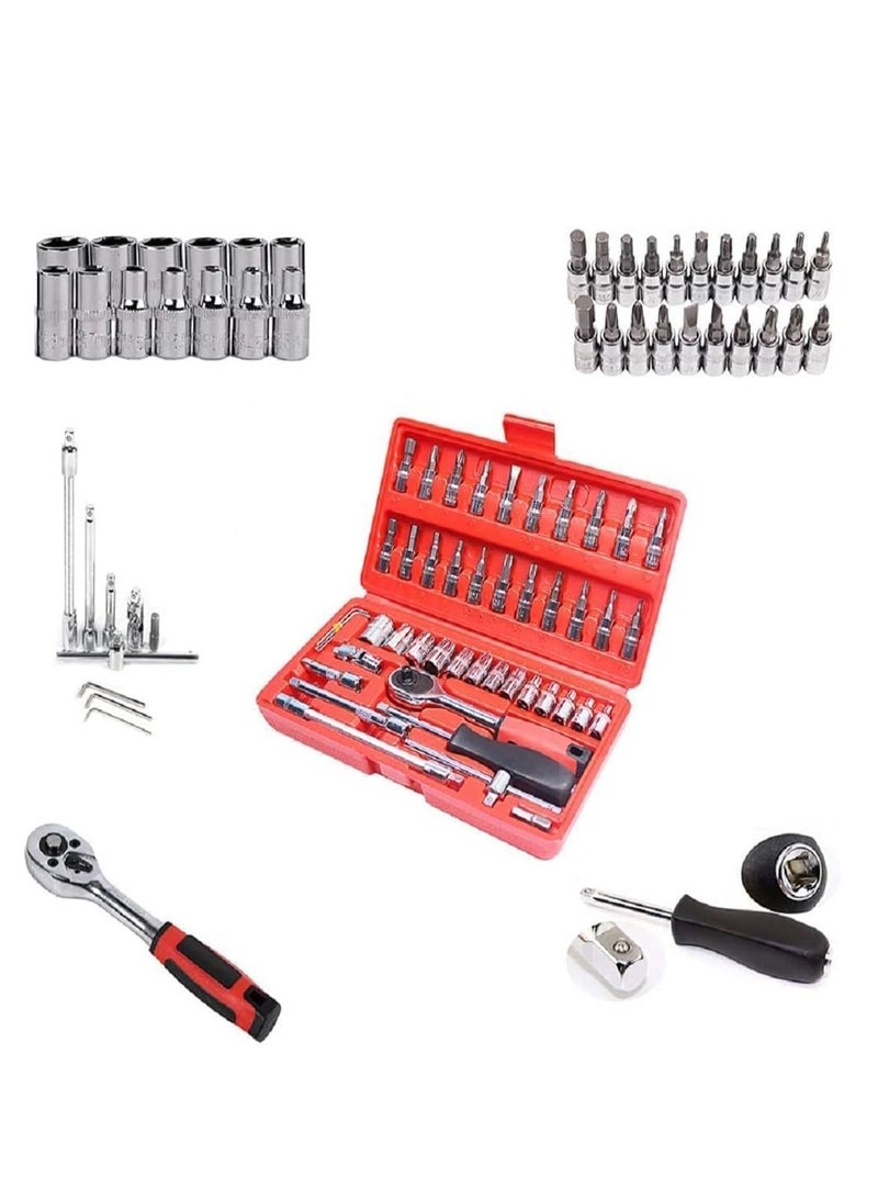 46 Piece Socket and Screwdriver Set, 1/4 Inch Ratchet Handle, Extension Pole, Adapter, Hand Tool for Bike, Car, Automotive Repair, Mechanical Tools, Home Improvement, Crafts, DIY, MT Best Buy - Image 3