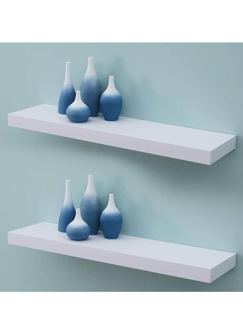 DubaiGallery - White Floating Wall Mounted Shelves, Set of 2 Display Ledge Storage Shelves Bedroom Office Kitchen Living Room, Modern Home Decor, Trophy Display, Photo Frames - Image 1
