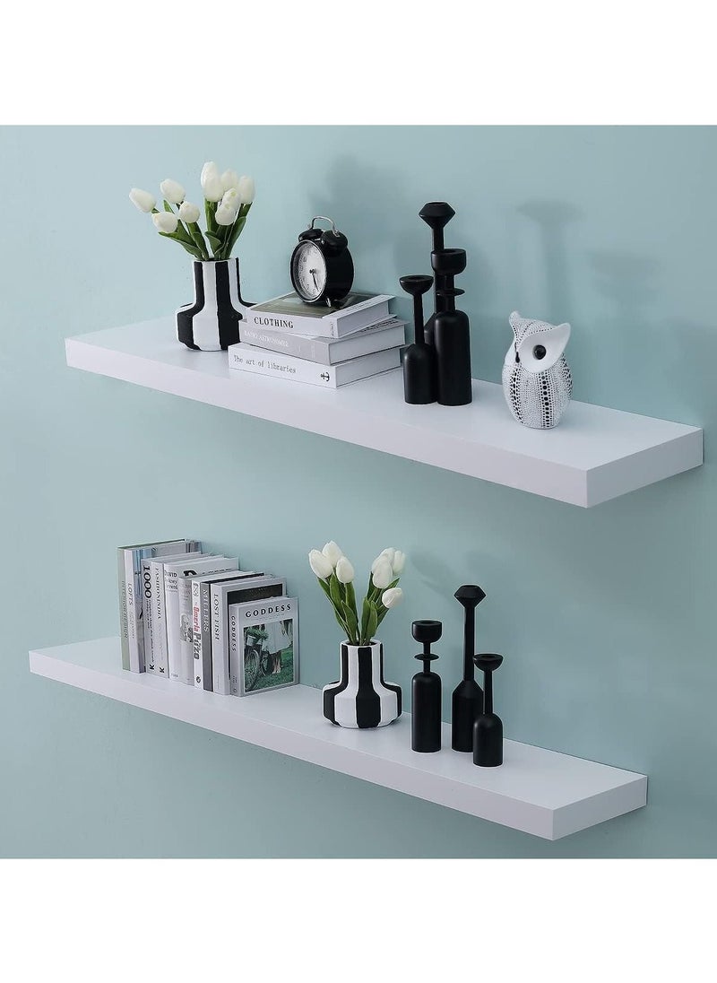 DubaiGallery - White Floating Wall Mounted Shelves, Set of 2 Display Ledge Storage Shelves Bedroom Office Kitchen Living Room, Modern Home Decor, Trophy Display, Photo Frames - Image 1