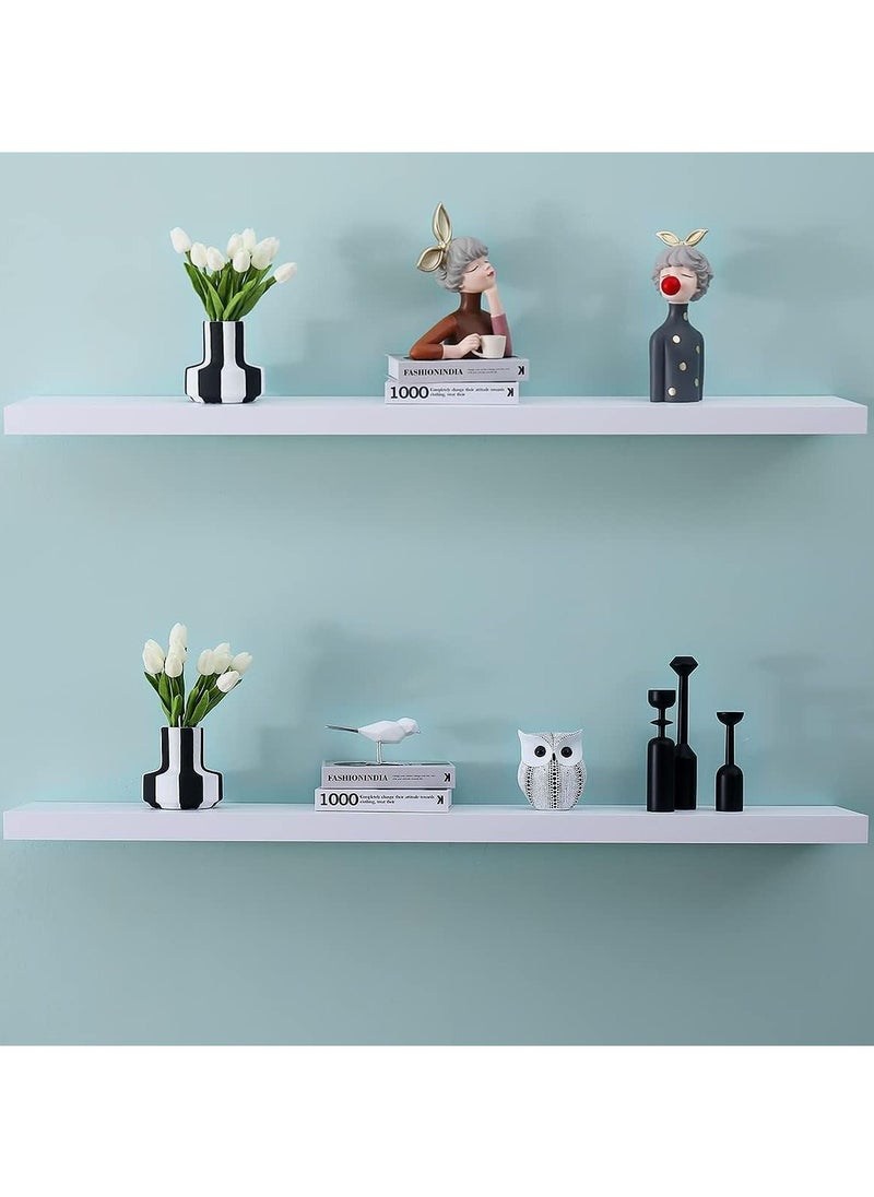 DubaiGallery - White Floating Wall Mounted Shelves, Set of 2 Display Ledge Storage Shelves Bedroom Office Kitchen Living Room, Modern Home Decor, Trophy Display, Photo Frames - Image 1