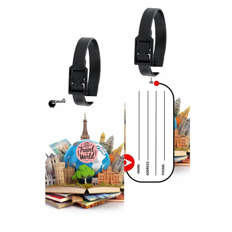 (Set of 10) Synthetic Luggage Tags with Black Strap Loop | Durable, Waterproof, Anti-Break Travel ID Tags for Suitcases, Backpacks, School & Office Bags (Model No.42)