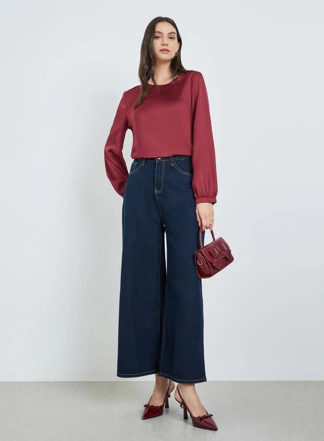تايك تو Burgundy Solid Long Sleeve Top