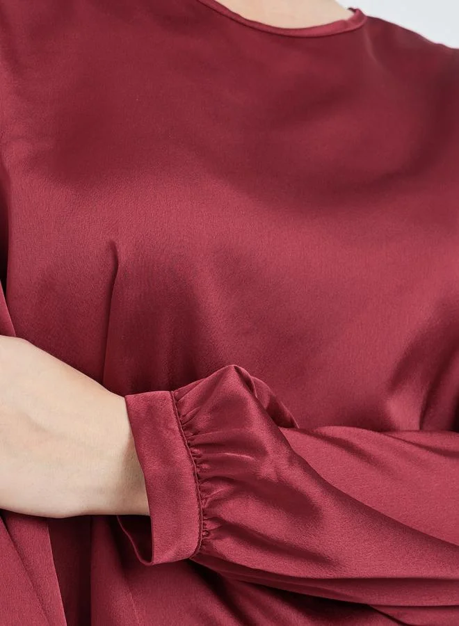 تايك تو Burgundy Solid Long Sleeve Top