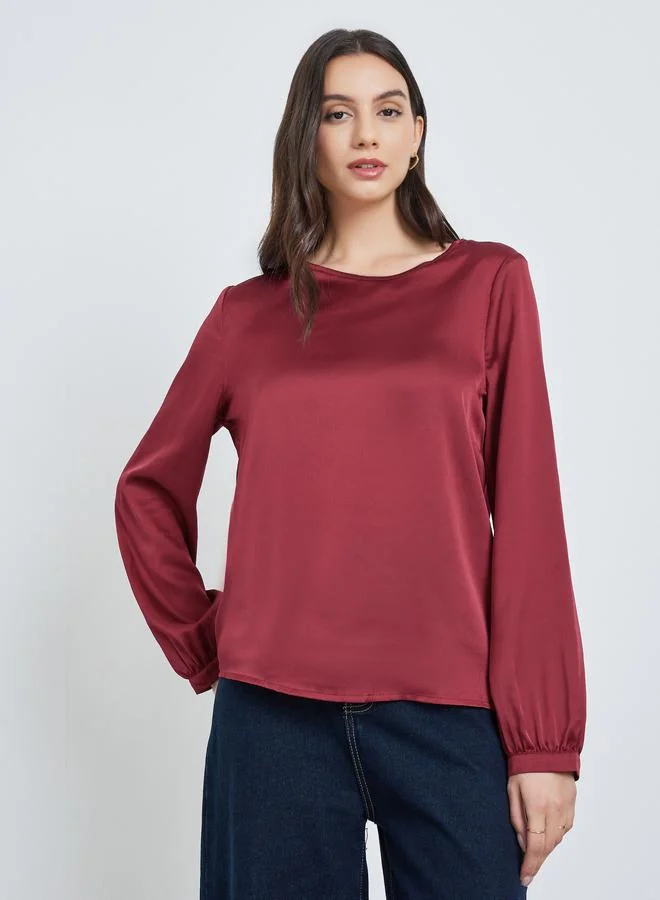 Take Two Burgundy Solid Long Sleeve Top