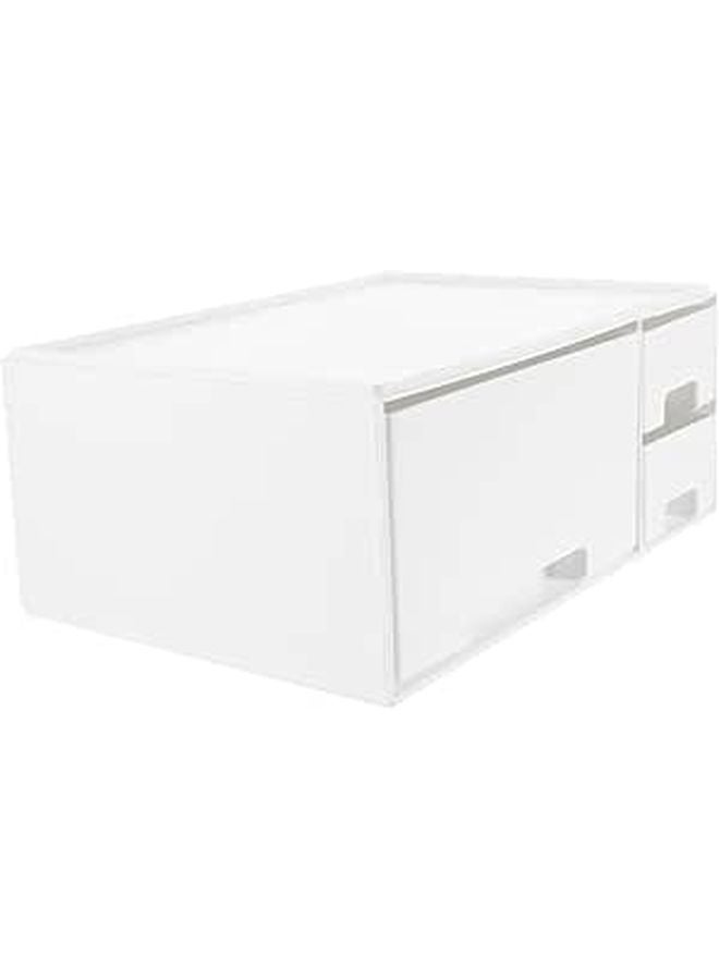 White Monitor Stand Riser with Organizer for Desk Space Optimization and Height Adjustment - Image 1