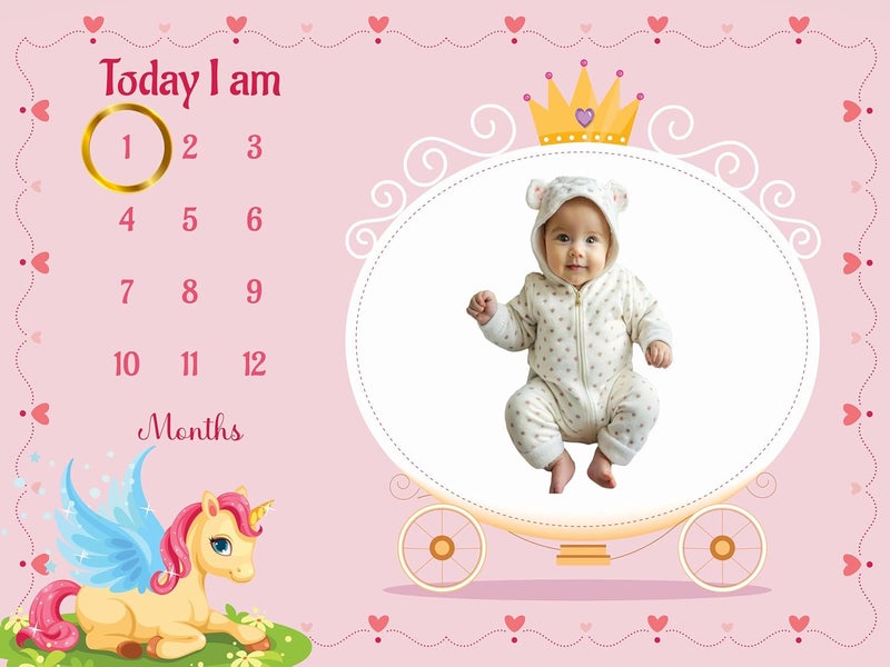 Hoolloomooloo Baby Monthly Milestone Blanket 112 Months Soft AllSeason AC Blanket Ideal for Newborn Boys Girls Perfect Growth Tracker Photoshoot Prop with Unicorn Theme 120x90 cm - Image 2