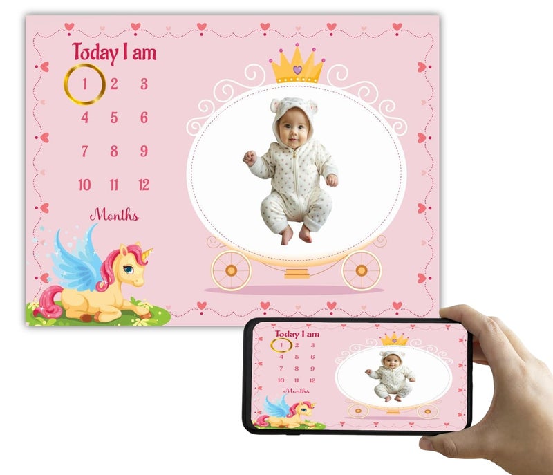 Hoolloomooloo Baby Monthly Milestone Blanket 112 Months Soft AllSeason AC Blanket Ideal for Newborn Boys Girls Perfect Growth Tracker Photoshoot Prop with Unicorn Theme 120x90 cm - Image 1