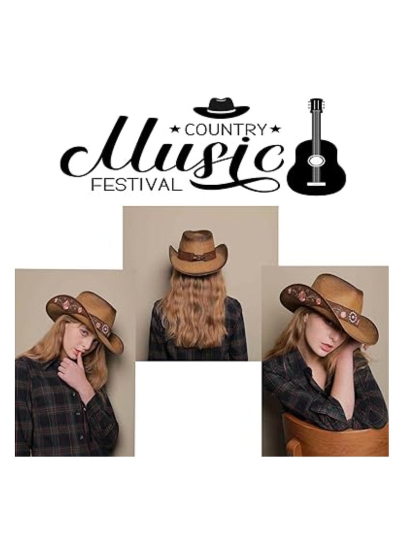 SYOSI - Cowboy Hats for Women, Brown Cowgirl Hats, Western Cowboy Hat, Plain Cowboy Hat, Classic Straw Western Hats Women, Old Style for Wedding Stage Performance Country Cowboy Music Festival Party Beach - Image 1