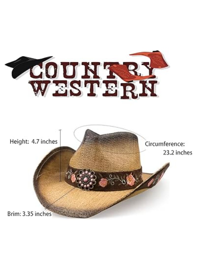 SYOSI - Cowboy Hats for Women, Brown Cowgirl Hats, Western Cowboy Hat, Plain Cowboy Hat, Classic Straw Western Hats Women, Old Style for Wedding Stage Performance Country Cowboy Music Festival Party Beach - Image 1