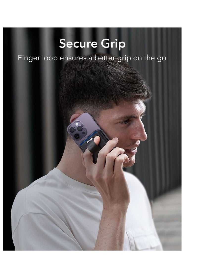 Excefore for MagSafe Wallet, Magnetic Wallet, Magnetic Card Wallet Holder, with Secure-Grip Finger Loop, 3-Card Holder, Vegan Leather, for Apple 15-12 Series, Not for 13/12 Mini (Black) - Image 4