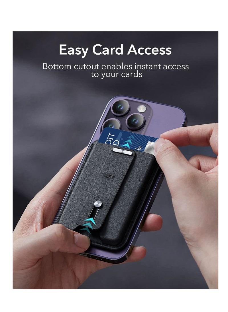 Excefore for MagSafe Wallet, Magnetic Wallet, Magnetic Card Wallet Holder, with Secure-Grip Finger Loop, 3-Card Holder, Vegan Leather, for Apple 15-12 Series, Not for 13/12 Mini (Black) - Image 5