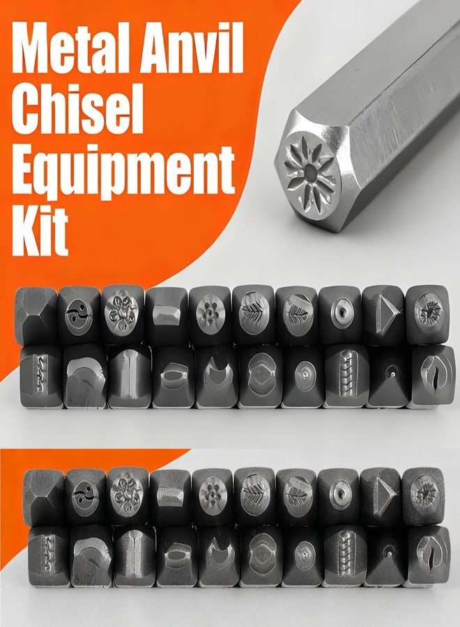 POCREATION Metal Jewelry Anvil Chisel, Professional Jewelry Punch Stamp, Anvil Chisel Equipment Kit for Jewelry Processing Making Carving Tools hand-carved Texture appearance(High - Image 3