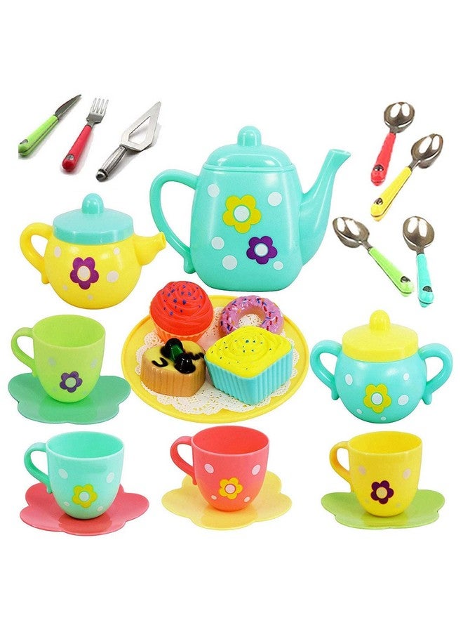 Amitasha Plastic Tea Party Pretend Play Kitchen Utensils Toy Set With Cake For Kids - Image 1