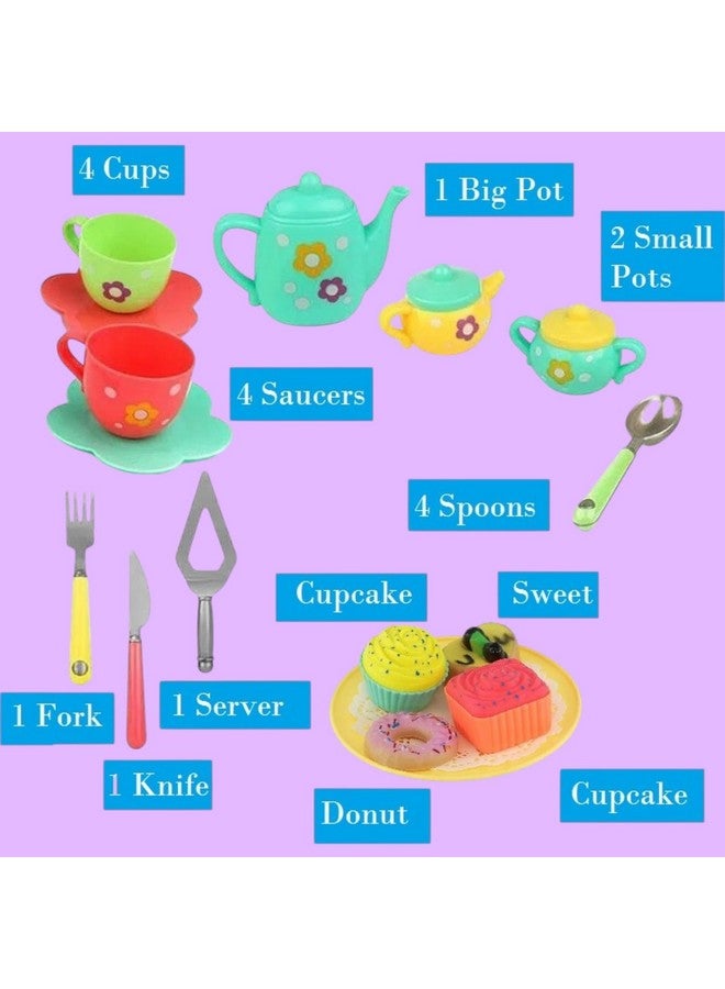 Amitasha Plastic Tea Party Pretend Play Kitchen Utensils Toy Set With Cake For Kids - Image 4