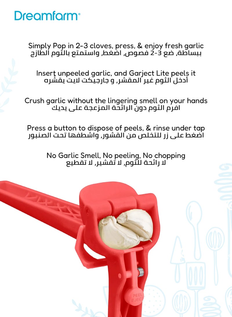 Dreamfarm Garject Lite Garlic Press with Ejector | Non-Scratch | Presses Unpeeled Garlic | Scrapes Clean | No Smell | Easy to Clean | Dishwasher Safe | 26.2 x 8.5 x 6 cm | Red - Image 4