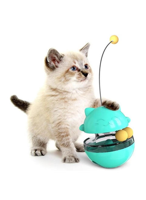 Cat toy, interactive indoor treater dispenser, kitten feeding ball with 3 functions, 3 swinging balls and fluttering feathers