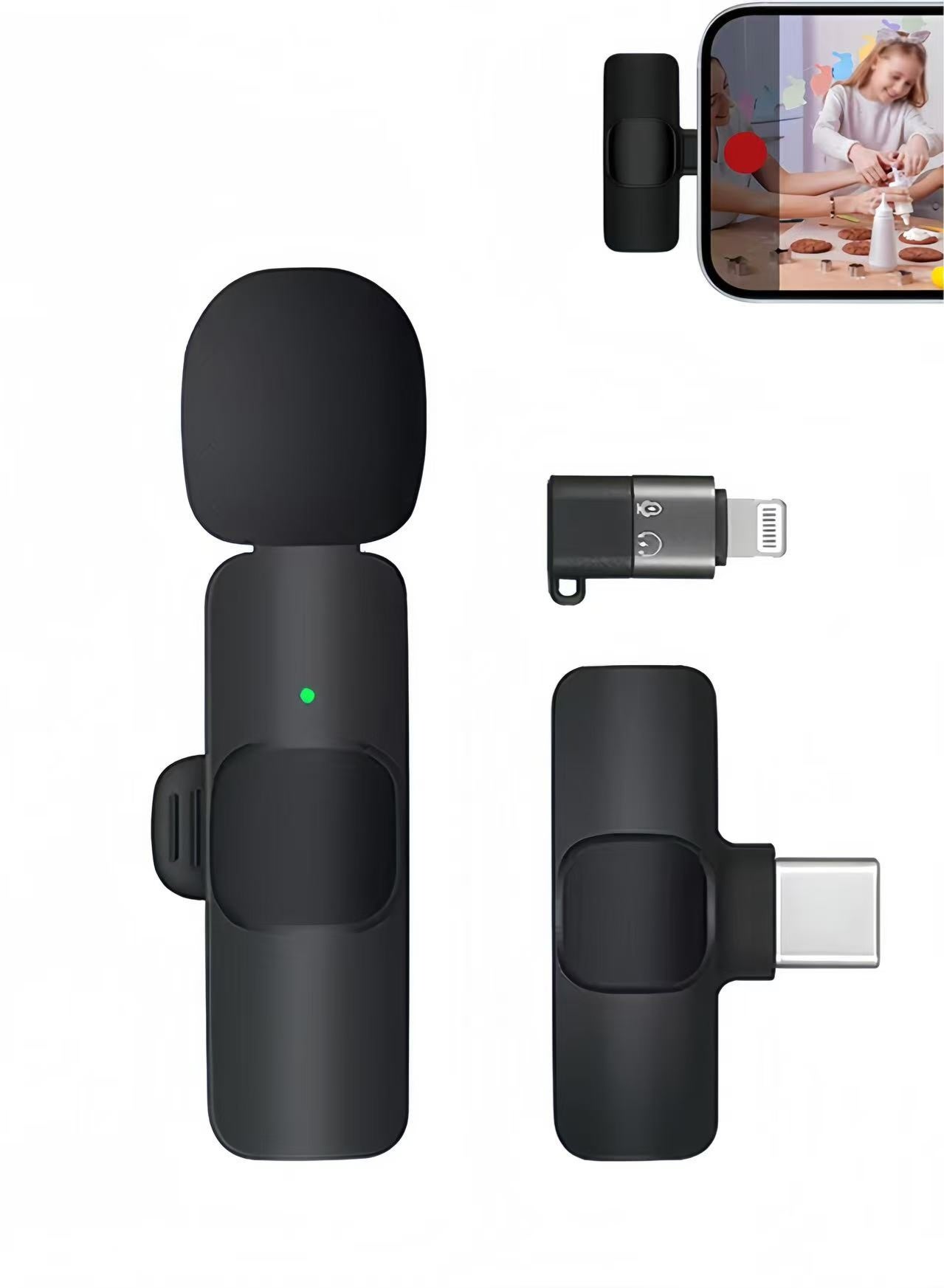 Wireless Mini Microphones, Plug-Play Wireless Microphones - Video Recording, Live Stream, YouTube, Interview, TikTok, Vlog - for iPhone, iPad, Android, iOS/USB-C, Black