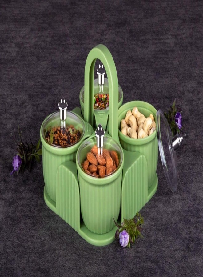 SHRIYAM CRAFT Dry Fruit Box 4 pc Jar Set Aachar Pickle Container Mukhwas Tray Dining Spice Stand with Handle Plastic Sweets Masala Tandoor Storage (MULTI PACK OF 2) - Image 3