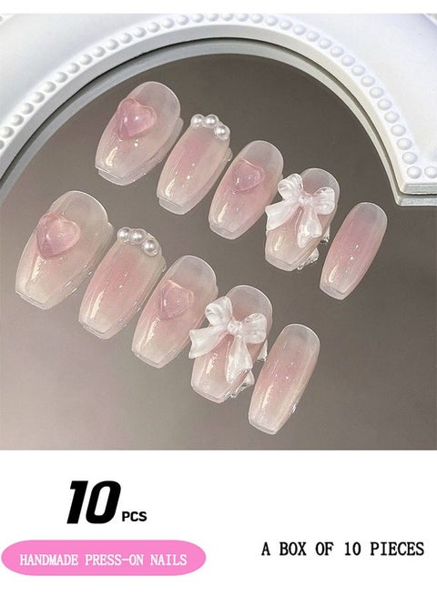 False Nails Handmade Press On Nails, Energetic Schoolgirls with Bow Nail Professional Nail Art