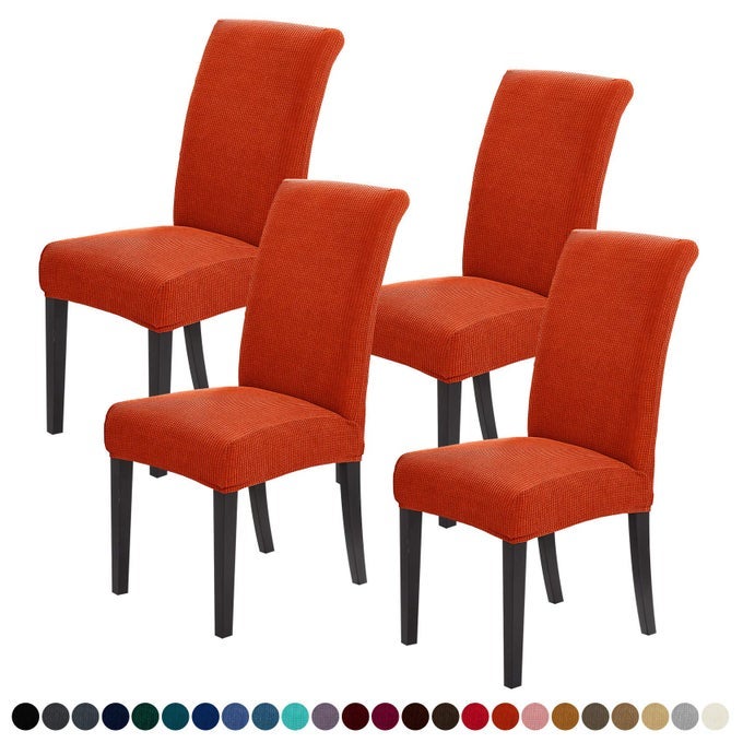 Chair Covers for Dining Room Set of 4 Dining Chair Slipcovers Stretch Dining Room Chair Covers Seat ProtectorParsons Chair Cover for HomeHotelBanquetPureed Pumpkin4 Pack