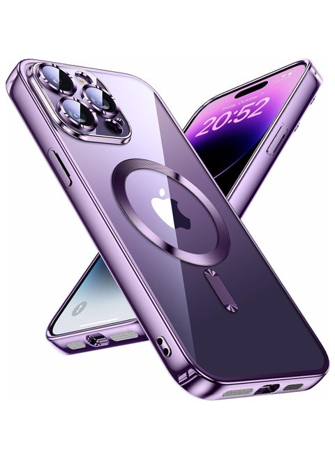 iPhone 14 Pro Max Clear Case with MagSafe Wireless Charging Compatible Back Cover with Electroplating Shockproof Frame-PURPLE