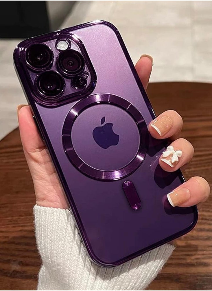 iPhone 14 Pro Max Clear Case with MagSafe Wireless Charging Compatible Back Cover with Electroplating Shockproof Frame-PURPLE
