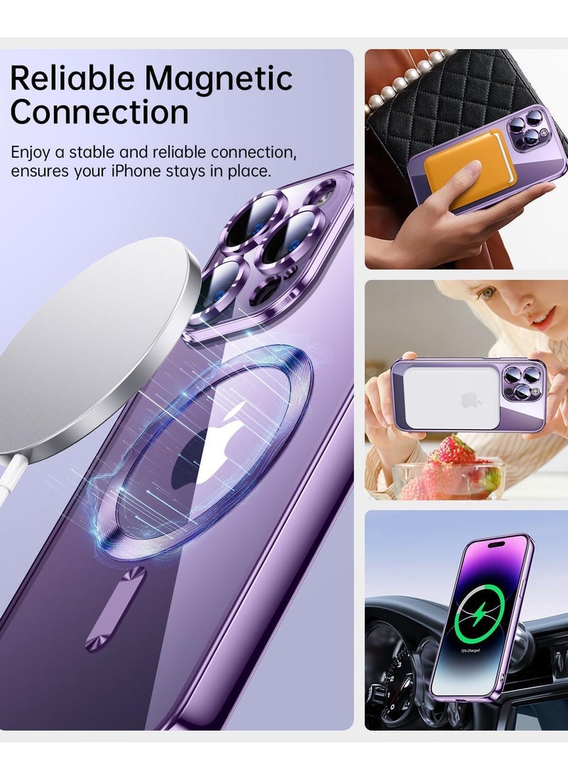 iPhone 14 Pro Max Clear Case with MagSafe Wireless Charging Compatible Back Cover with Electroplating Shockproof Frame-PURPLE