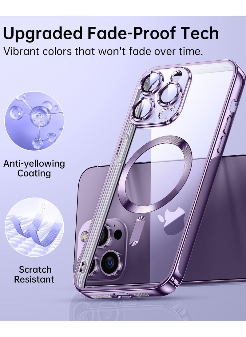iPhone 14 Pro Max Clear Case with MagSafe Wireless Charging Compatible Back Cover with Electroplating Shockproof Frame-PURPLE