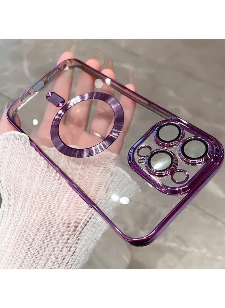 iPhone 14 Pro Max Clear Case with MagSafe Wireless Charging Compatible Back Cover with Electroplating Shockproof Frame-PURPLE