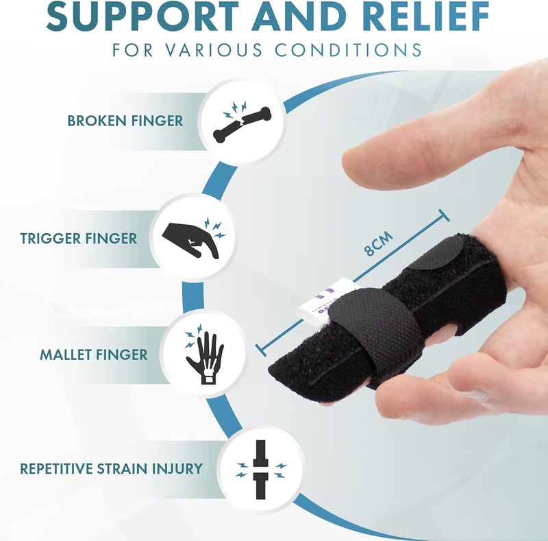 Actesso Neoprene Finger Splint Brace Injury Support for Mallet Finger Trigger Finger Finger Pain Broken Finger For Index Middle Ring Black - Image 2