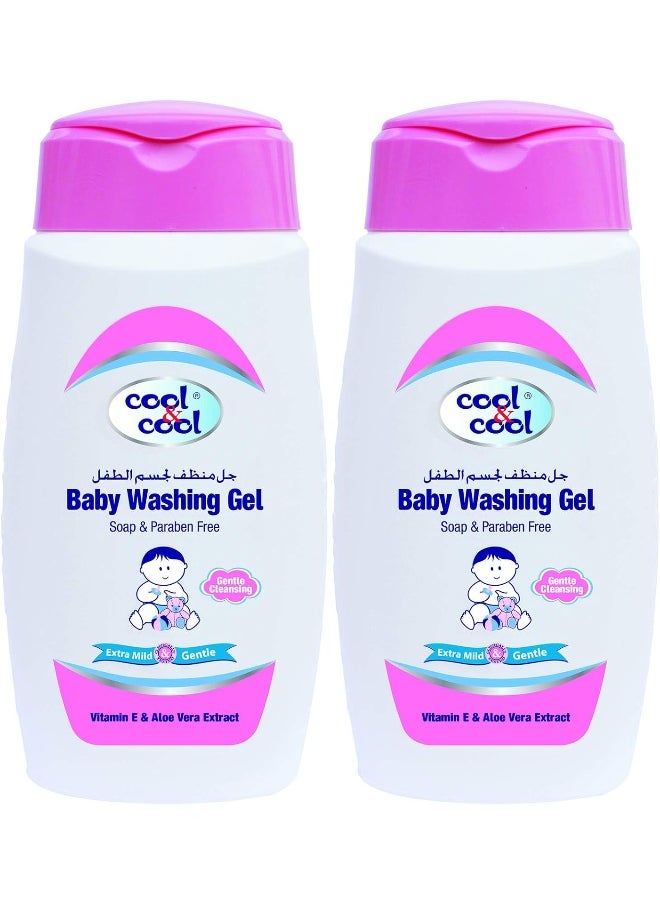 Cool & Cool Pack Of 2 Vitamin-E And Aloe Vera Extract With Extra Mild Formula Baby Washing Gel- 250Ml Head to Toe Baby Bath, Dye Free, Tear Free, Alcohol Free, Paraben-Free, 2 X 250Ml 