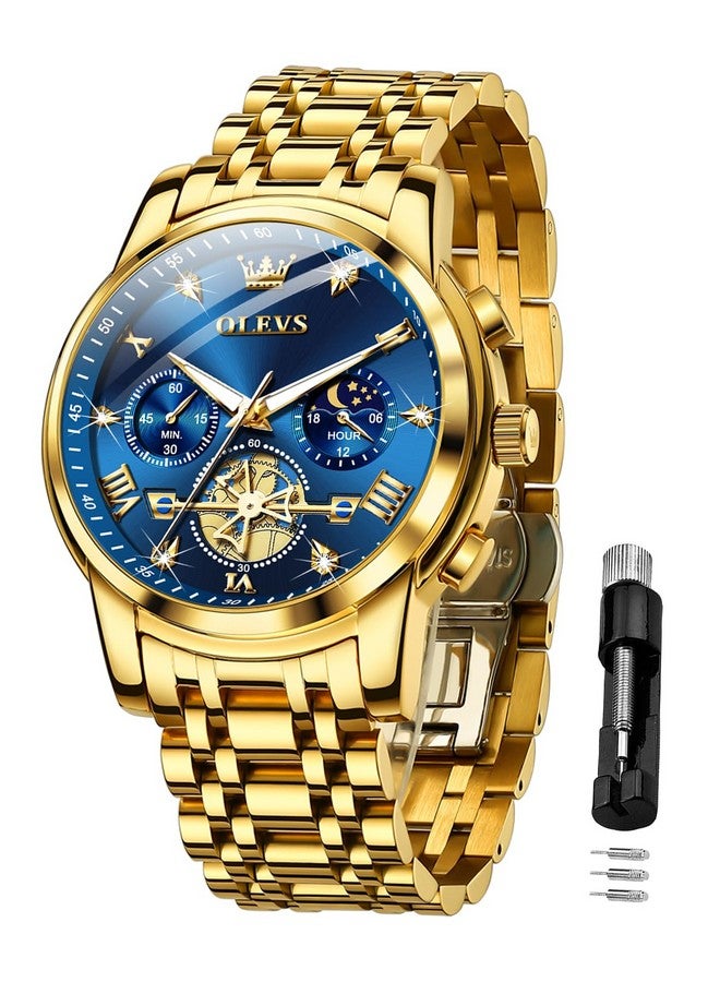 OLEVS Mens Watches Chain Chronograph Business Dress Quartz Stainless Steel Wrist Watch Waterproof Luminous Date - Image 1