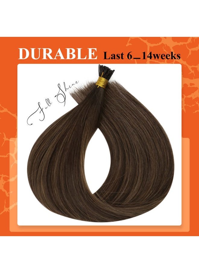 Full Shine Itip Hair Extensions Human Hair 20 Inch Straight Remy Hair Color 2/8/2 Balayage Dark Brown To Ash Brown Keratin Itip Human Hair Extensions Natural Pre Bonded Extensions 50S/50G  - Image 3