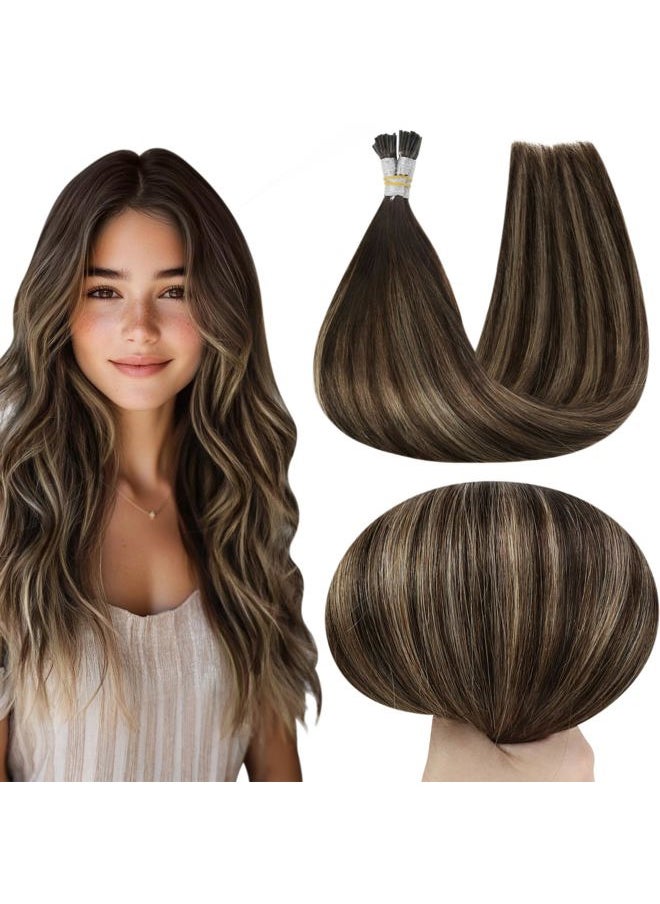 Full Shine Itip Hair Extensions Human Hair 20 Inch Straight Remy Hair Color 2/8/2 Balayage Dark Brown To Ash Brown Keratin Itip Human Hair Extensions Natural Pre Bonded Extensions 50S/50G  - Image 1