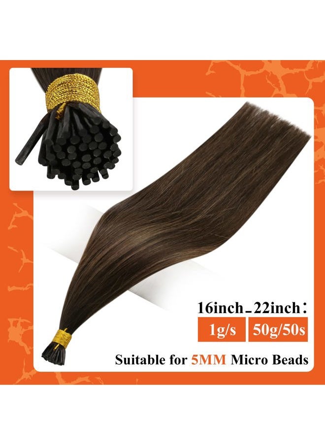 Full Shine Itip Hair Extensions Human Hair 20 Inch Straight Remy Hair Color 2/8/2 Balayage Dark Brown To Ash Brown Keratin Itip Human Hair Extensions Natural Pre Bonded Extensions 50S/50G  - Image 2