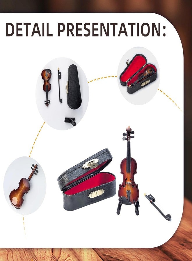 Flylin كمان مصغر خشبي مع حامل وقوس وحقيبة، آلة موسيقية مصغرة نموذج منزل دمى، نموذج كمان مصغر لتزيين المنزل أو المكتب في عيد الميلاد أو عيد الميلاد (3.15"x1.18"x0.59)  - Image 4