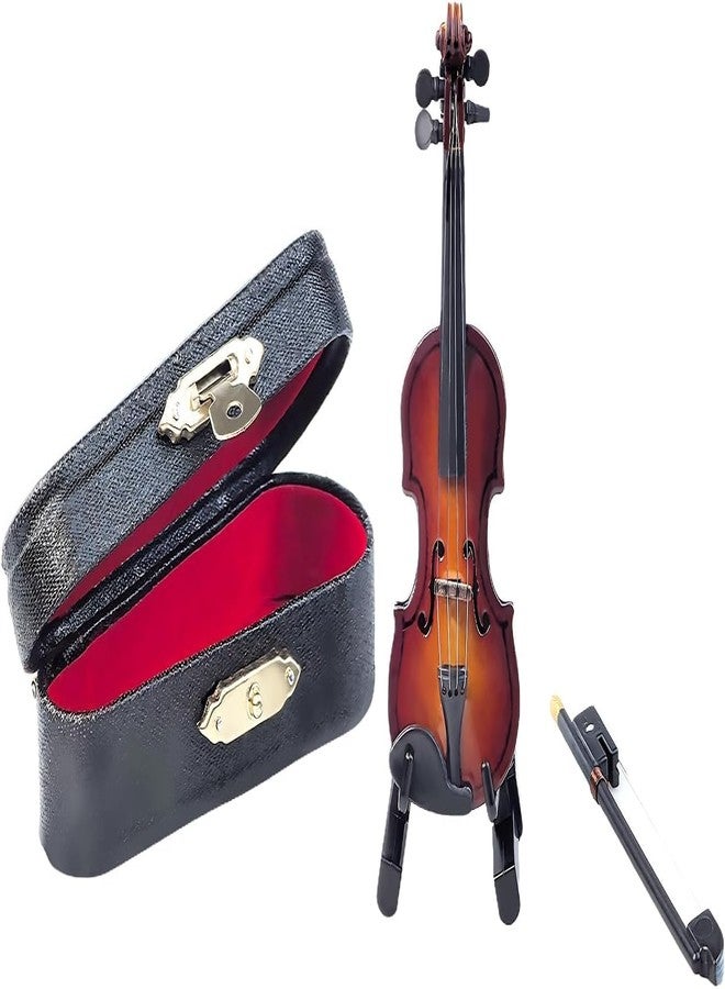 Flylin كمان مصغر خشبي مع حامل وقوس وحقيبة، آلة موسيقية مصغرة نموذج منزل دمى، نموذج كمان مصغر لتزيين المنزل أو المكتب في عيد الميلاد أو عيد الميلاد (3.15"x1.18"x0.59)  - Image 1