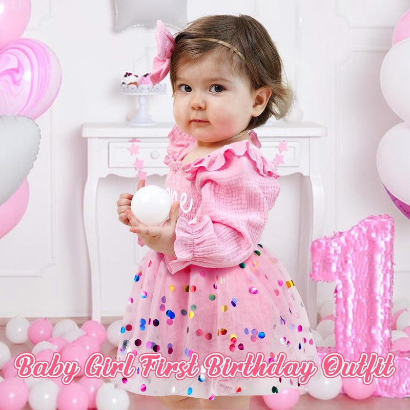 HONGTEYA Baby Girl 1st Birthday Outfit First Birthday Gifts Long Sleeve Tulle Dress One Year Old Bodysuit Clothes (US, Age, 18 Months, 24 Months, Pink Glitter) - Image 5