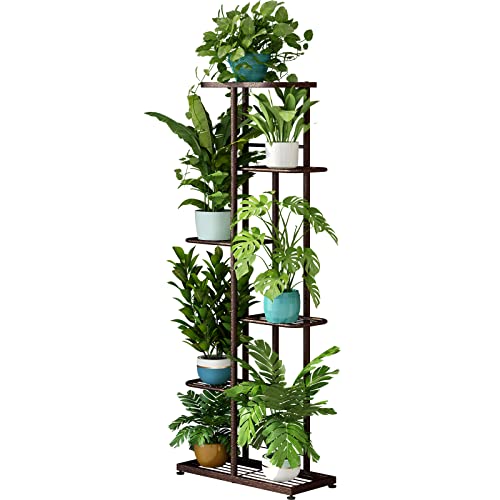 LINZINAR Plant Stand Metal 6 Tier 7 Potted Multiple Flower Pot Holder Shelf Indoor Outdoor Planter Display Shelving Unit for Patio Garden Corner Balcony Living Room Bronze - Image 1