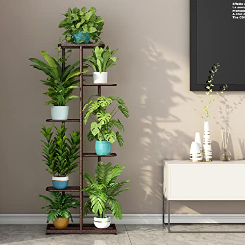 LINZINAR Plant Stand Metal 6 Tier 7 Potted Multiple Flower Pot Holder Shelf Indoor Outdoor Planter Display Shelving Unit for Patio Garden Corner Balcony Living Room Bronze - Image 2