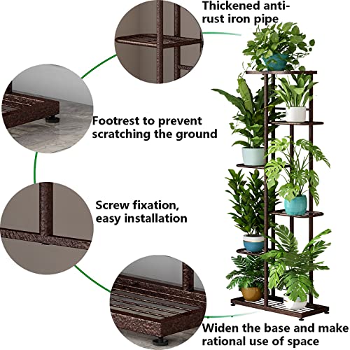 LINZINAR Plant Stand Metal 6 Tier 7 Potted Multiple Flower Pot Holder Shelf Indoor Outdoor Planter Display Shelving Unit for Patio Garden Corner Balcony Living Room Bronze - Image 5
