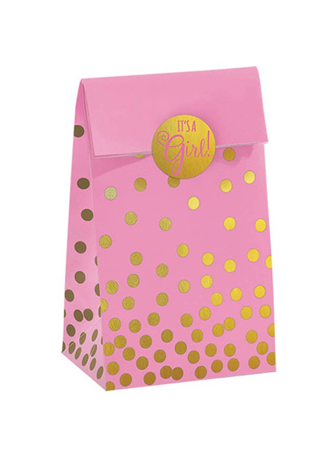Amscan Its' A Girl Pink Foil Stamped Paper Bags With Stickers 20pcs, Baby Shower Party Supplies
