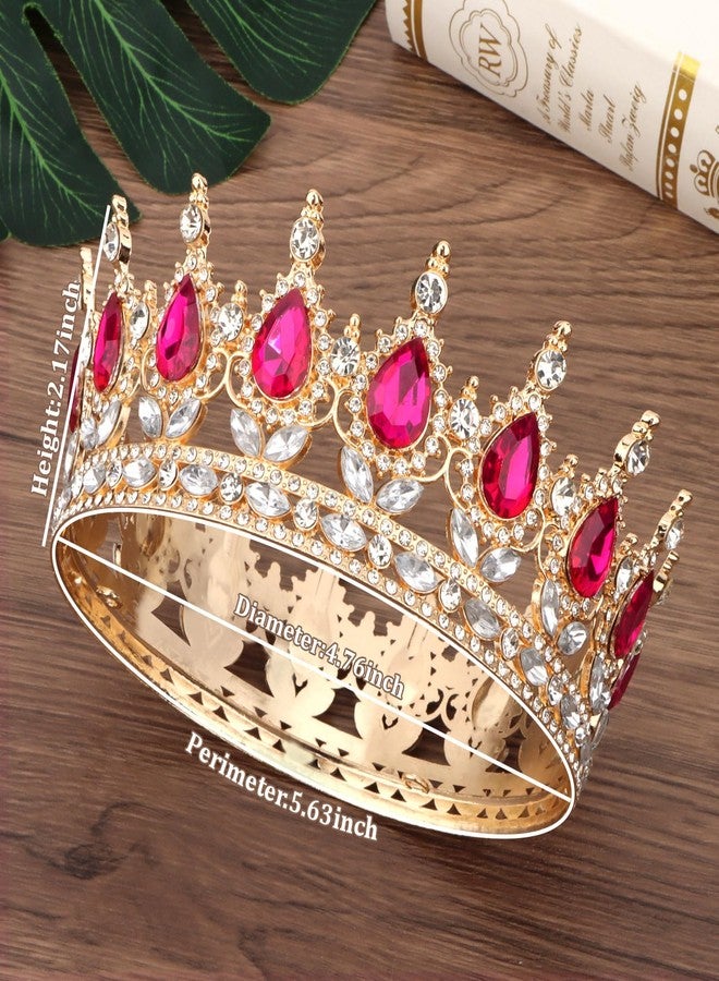 CIEHER Crystal Crowns for Women Girls Royal Crown Wedding Halloween Costume Birthday Party Prom, Crown Cake Topper(Rose Pink) - Image 2