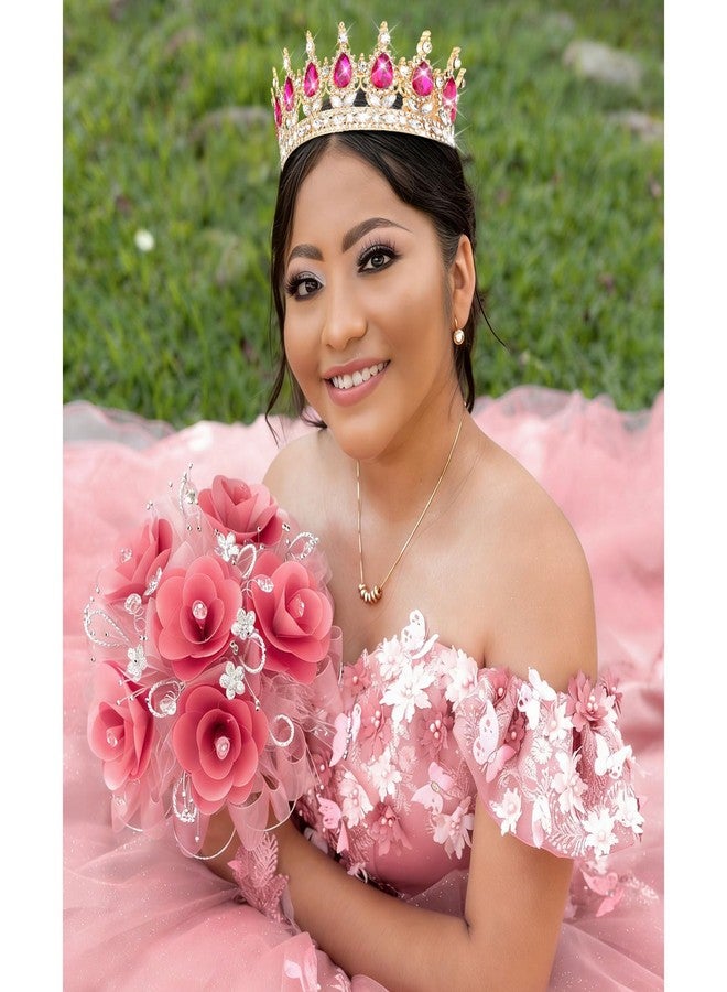 CIEHER Crystal Crowns for Women Girls Royal Crown Wedding Halloween Costume Birthday Party Prom, Crown Cake Topper(Rose Pink) - Image 4
