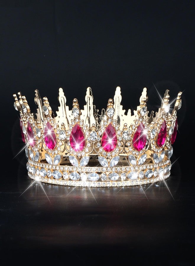 CIEHER Crystal Crowns for Women Girls Royal Crown Wedding Halloween Costume Birthday Party Prom, Crown Cake Topper(Rose Pink) - Image 1