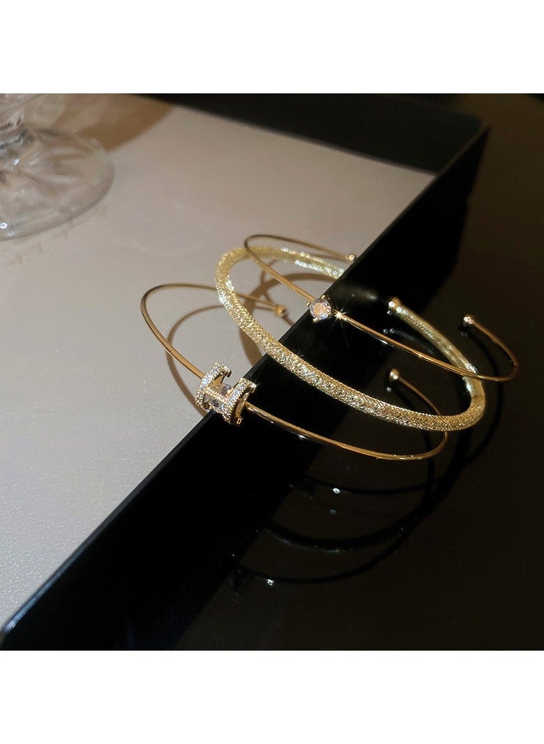 Generic - Gold Fashion Diamond Encrusted Bracelet Set of 3 - Image 1