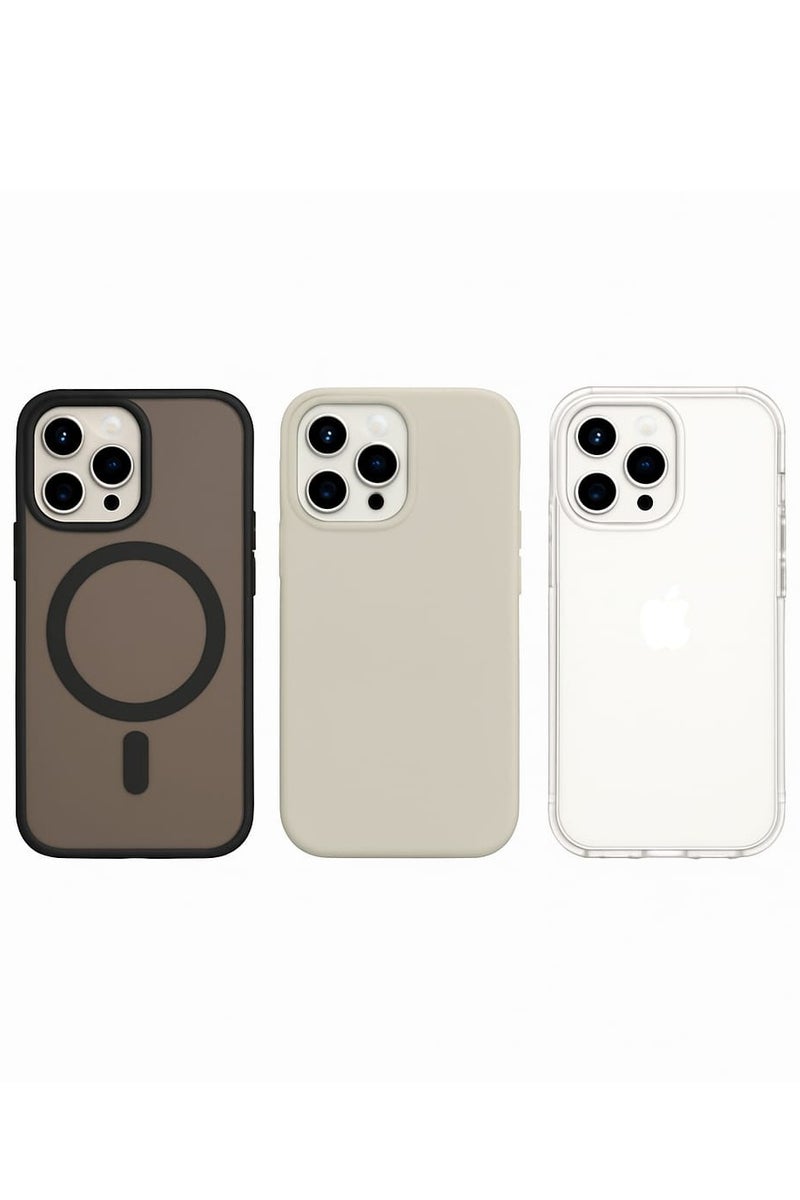 Case Club 3PCS  iPhone 15 Case Combo – Luxury Shockproof MagSafe Soft Silicone, Transparent & Slim Fit Protective Covers - Image 1