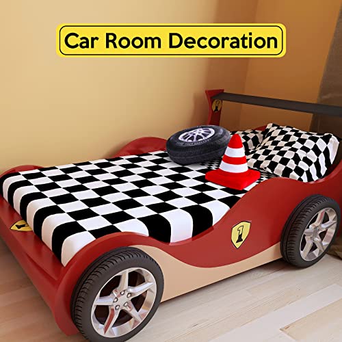 Woanger 2 Pcs Race Car Room Decor Racing Plush Throw Pillow Set Gift Operation Christmas 15.7 Inch Soft 3D Simulation Wheel Pillow Funny Tire Cone Traffic Light and Stop for Bedroom Decorations(Traffic Cone) - Image 3