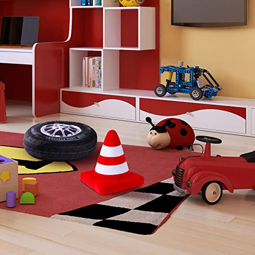 Woanger 2 Pcs Race Car Room Decor Racing Plush Throw Pillow Set Gift Operation Christmas 15.7 Inch Soft 3D Simulation Wheel Pillow Funny Tire Cone Traffic Light and Stop for Bedroom Decorations(Traffic Cone) - Image 5