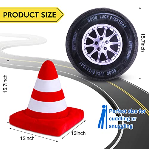 Woanger 2 Pcs Race Car Room Decor Racing Plush Throw Pillow Set Gift Operation Christmas 15.7 Inch Soft 3D Simulation Wheel Pillow Funny Tire Cone Traffic Light and Stop for Bedroom Decorations(Traffic Cone) - Image 2